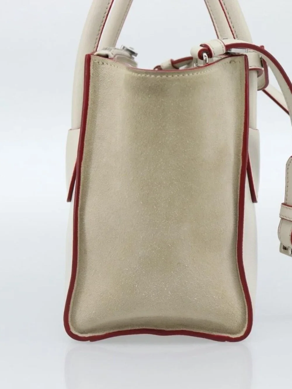 PRADA Hand Bag Leather 2way White Silver Auth
